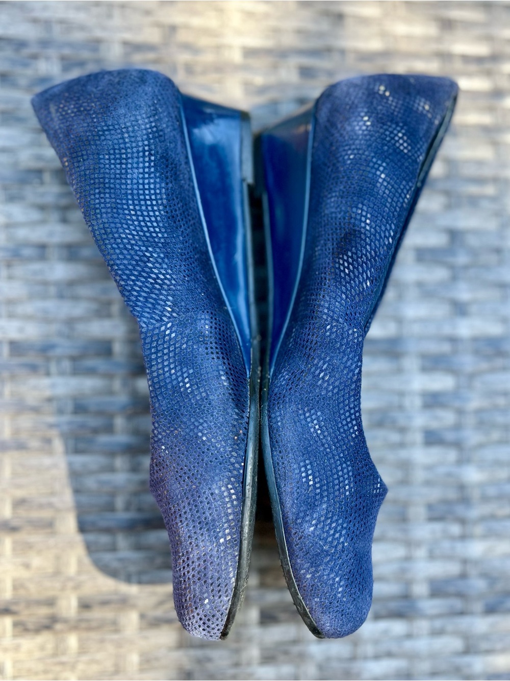 Trotters Navy Blue Lauren Low Wedge Heel, Textured Patent Suede Slip On - Picture 4 of 8